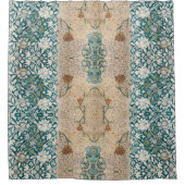 ウィリアムモリスティール(緑がかった色)テラコッタフローラつる植物パターン シャワーカーテン (正面)