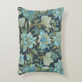 ウィリアムモリスティール(緑がかった色)花 アクセントクッション (正面(垂直))