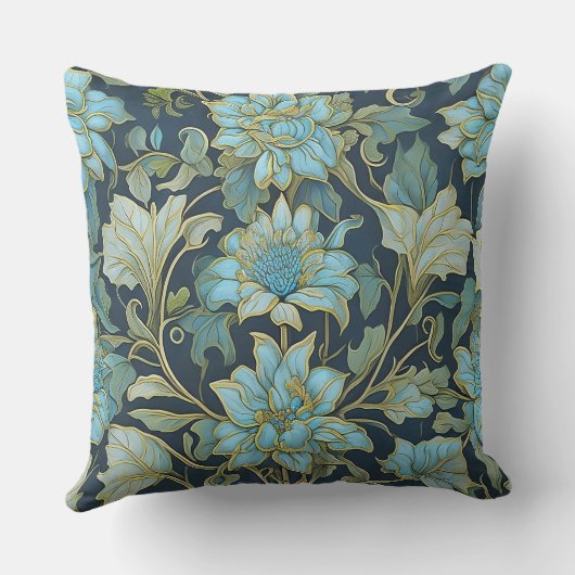 ウィリアムモリスティール(緑がかった色)花 クッション (裏面)