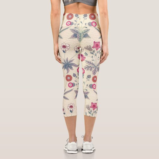 ウィリアムモリスデイジーフローラルパターンレッドオレンジ カプリレギンス (裏面)