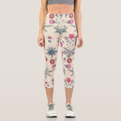 ウィリアムモリスデイジーフローラルパターンレッドオレンジ カプリレギンス (正面)