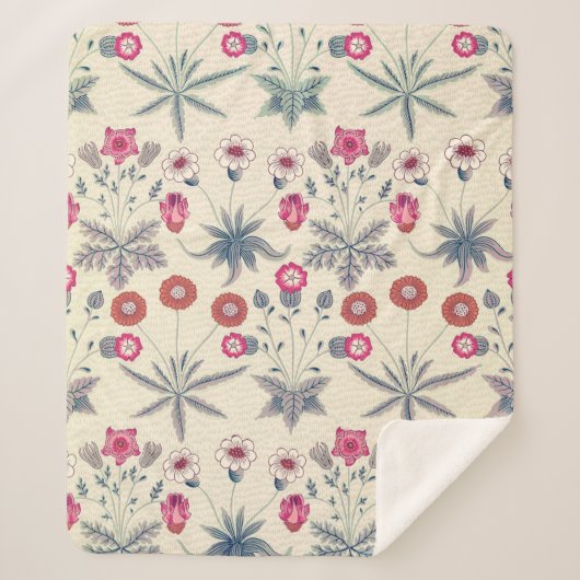 ウィリアムモリスデイジーフローラルパターンレッドオレンジ シェルパブランケット (正面)