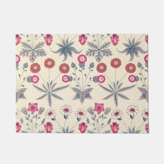 ウィリアムモリスデイジーフローラルパターンレッドオレンジ ドアマット (正面)