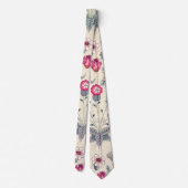 ウィリアムモリスデイジーフローラルパターンレッドオレンジ ネクタイ (裏面)