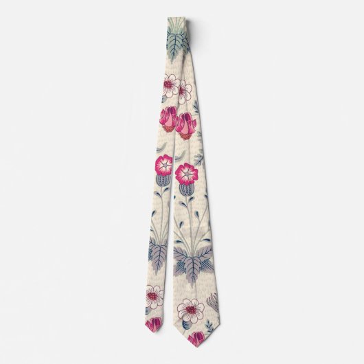 ウィリアムモリスデイジーフローラルパターンレッドオレンジ ネクタイ (裏面)