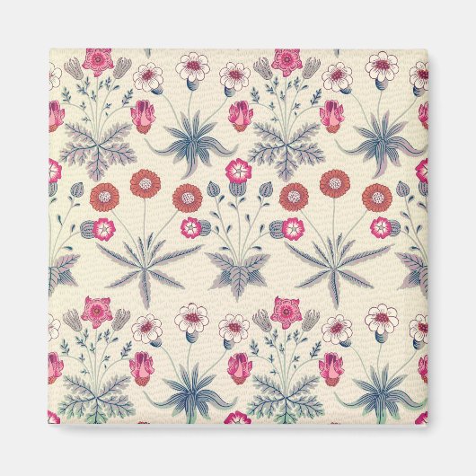 ウィリアムモリスデイジーフローラルパターンレッドオレンジ マグネット (正面)