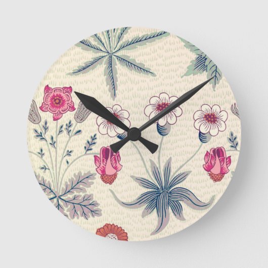 ウィリアムモリスデイジーフローラルパターンレッドオレンジ ラウンド壁時計 (正面)