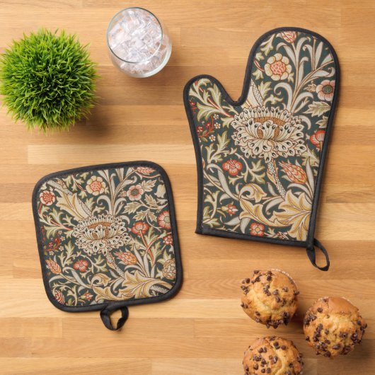 ウィリアムモリストレントガーデンフラワークラシックボタニック 鍋つかみ&鍋敷きセット (トップダウン)