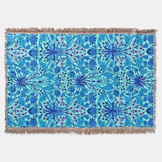 ウィリアムモリスハイアシンスプリントアクア&ターコイズ スローブランケット (正面)