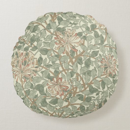 ウィリアムモリスハニーサックルグリーンフローラ ラウンドクッション (正面)