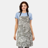 ウィリアムモリスバチェラーズボタンフラワーボット エプロン (着用した状態)