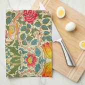 ウィリアムモリスバラフローラチンツピンク キッチンタオル (四つ折り)