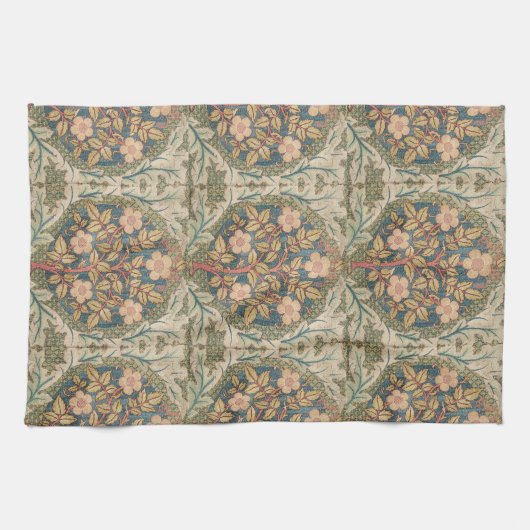 ウィリアムモリスバラリースヴィンテージ開花バラ キッチンタオル (横)