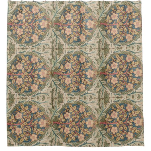 ウィリアムモリスバラリースヴィンテージ開花バラ シャワーカーテン (正面)