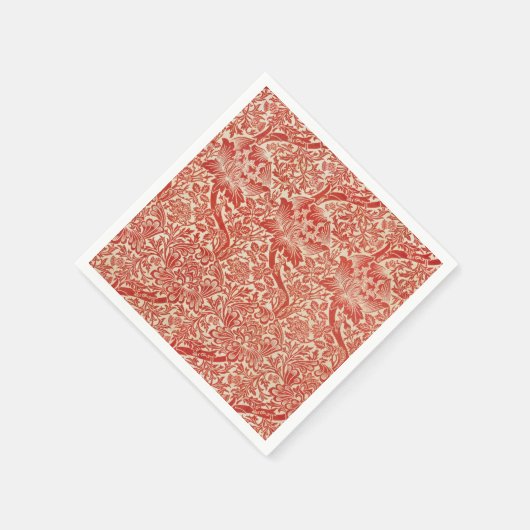 ウィリアムモリスバラ&ティスルフローラレッド スタンダードカクテルナプキン (角)