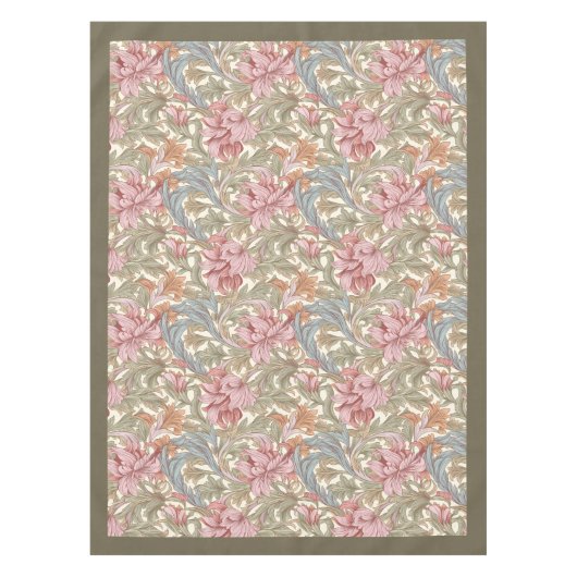 ウィリアムモリスパンペネルパステルピンク緑のセージ テーブルクロス (正面)