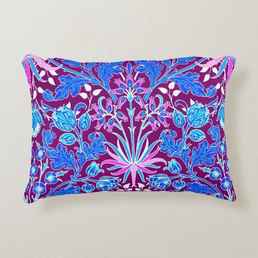 ウィリアムモリスヒヤシンスプリントアクアアンドパープル アクセントクッション (正面)