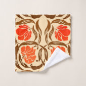 ウィリアムモリスピンパネルマンダリンオレンジ&ブラウン バスタオルセット (ウォッシュタオル)