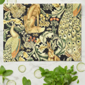 ウィリアムモリスフォレストタペストリーキツネハレピーコック キッチンタオル (折り畳み)