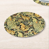 ウィリアムモリスフォレストタペストリーキツネハレピーコック ラウンドペーパーコースター (アングル)