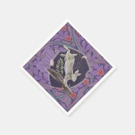 ウィリアムモリスフォレストラビットフローラアールヌーボー スタンダードカクテルナプキン (角)
