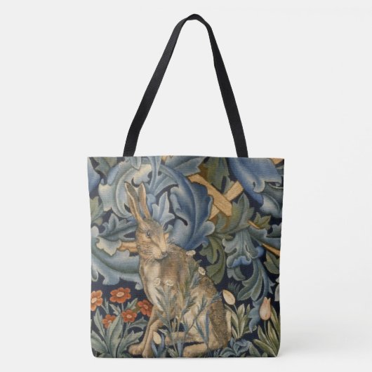 ウィリアムモリスフォレストラビットフローラアールヌーボー トートバッグ (正面)