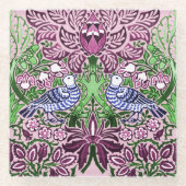 ウィリアムモリスフォークアートバーズフラワーズどんぐり ガラスコースター (正面)