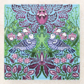 ウィリアムモリスフォークアートバーズフラワーズどんぐり ガラスコースター (正面)