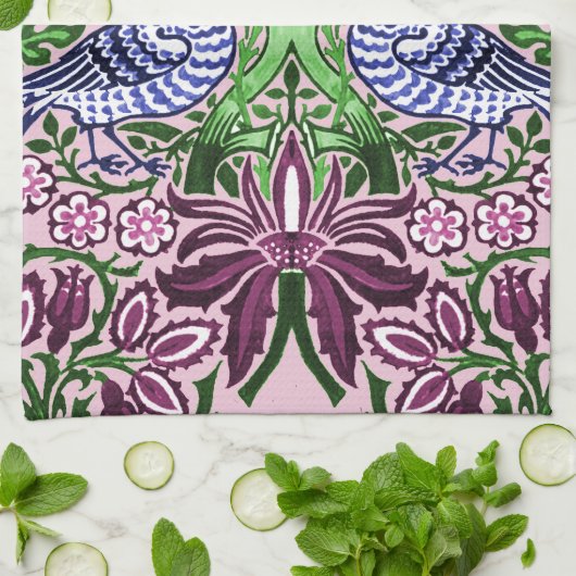 ウィリアムモリスフォークアートバーズフラワーズどんぐり キッチンタオル (折り畳み)