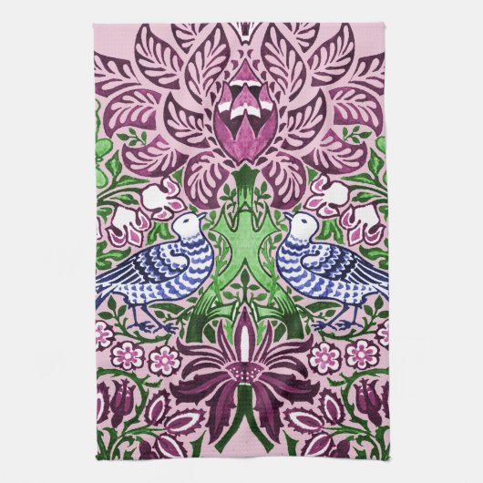 ウィリアムモリスフォークアートバーズフラワーズどんぐり キッチンタオル (縦)