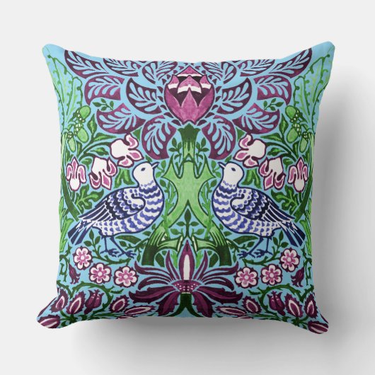 ウィリアムモリスフォークアートバーズフラワーズどんぐり クッション (正面)