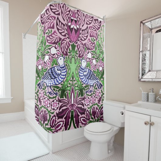 ウィリアムモリスフォークアートバーズフラワーズどんぐり シャワーカーテン (インサイチュ)