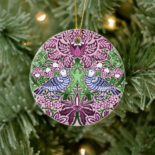 ウィリアムモリスフォークアートバーズフラワーズどんぐり セラミックオーナメント (ツリー)