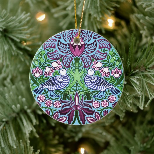 ウィリアムモリスフォークアートバーズフラワーズどんぐり セラミックオーナメント (ツリー)