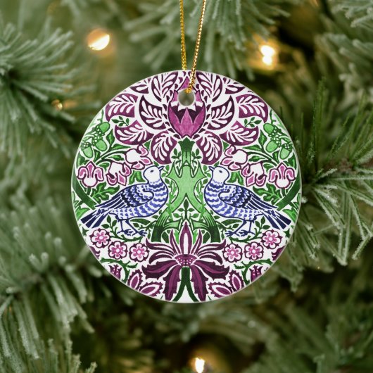 ウィリアムモリスフォークアートバーズフラワーズどんぐり セラミックオーナメント (ツリー)