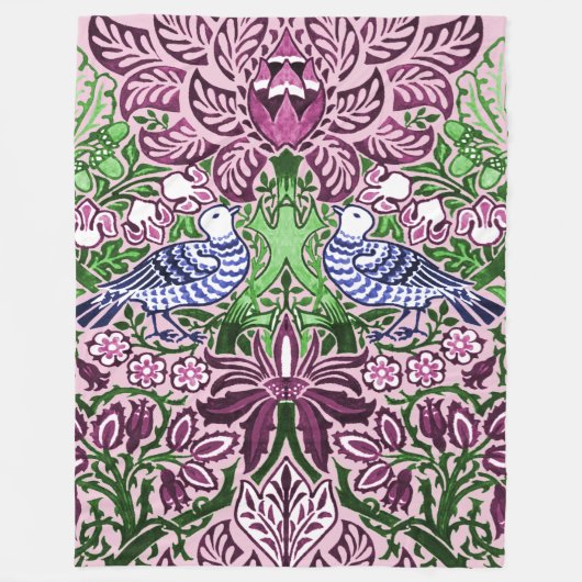 ウィリアムモリスフォークアートバーズフラワーズどんぐり フリースブランケット (正面)