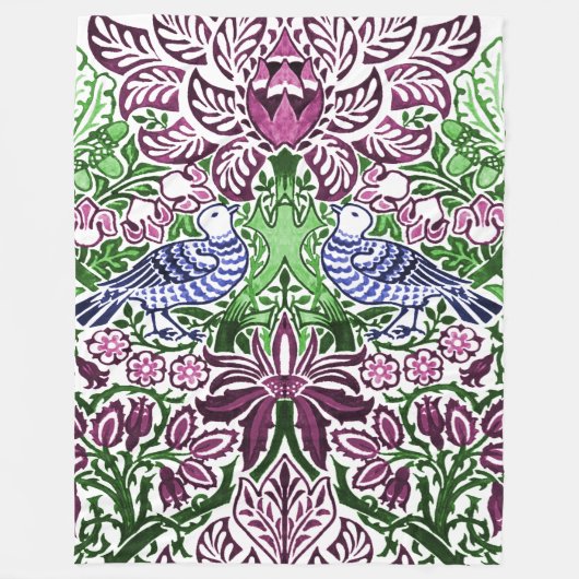 ウィリアムモリスフォークアートバーズフラワーズどんぐり フリースブランケット (正面)