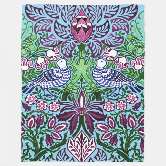 ウィリアムモリスフォークアートバーズフラワーズどんぐり フリースブランケット (正面)