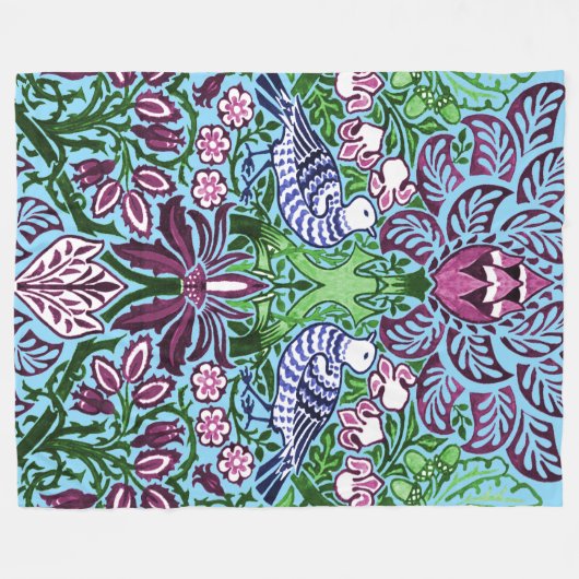 ウィリアムモリスフォークアートバーズフラワーズどんぐり フリースブランケット (正面(横))