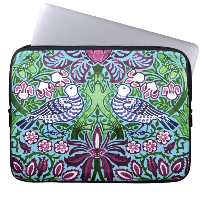 ウィリアムモリスフォークアートバーズフラワーズどんぐり ラップトップスリーブ (正面)