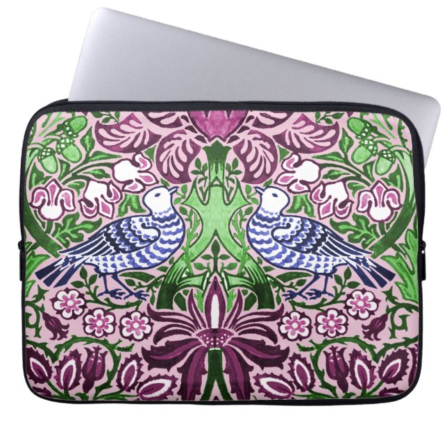 ウィリアムモリスフォークアートバーズフラワーズどんぐり ラップトップスリーブ (正面)