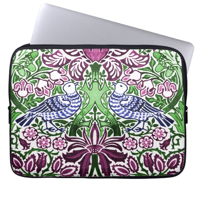 ウィリアムモリスフォークアートバーズフラワーズどんぐり ラップトップスリーブ (正面)