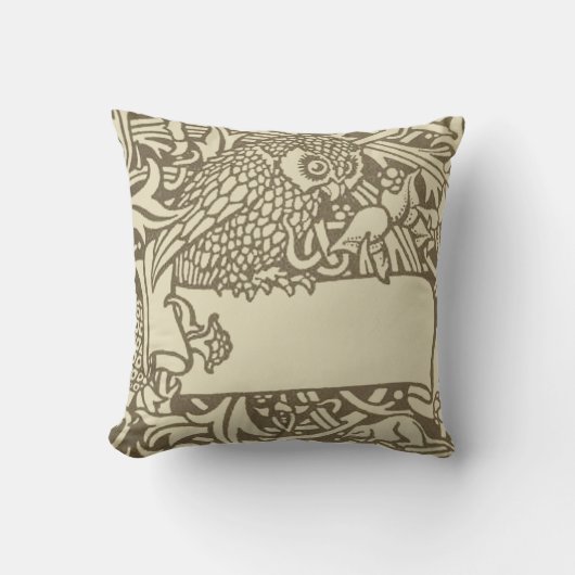 ウィリアムモリスフクロウフローラヴィンテージデザイン クッション (正面)
