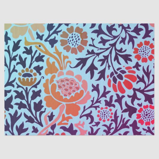 ウィリアムモリスフラワーズオンブルーティッシュペーパー 薄葉紙 (正面)