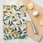 ウィリアムモリスフルーツポメグラナートホワイトオーナメント キッチンタオル (四つ折り)