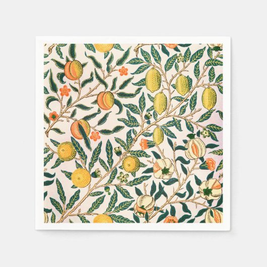 ウィリアムモリスフルーツポメグラナートホワイトオーナメント スタンダードカクテルナプキン (正面)