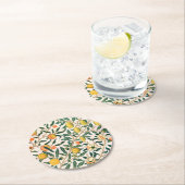 ウィリアムモリスフルーツポメグラナートホワイトオーナメント ラウンドペーパーコースター (インサイチュ)