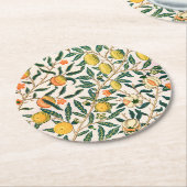 ウィリアムモリスフルーツポメグラナートホワイトオーナメント ラウンドペーパーコースター (アングル)