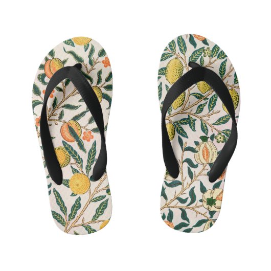 ウィリアムモリスフルーツポメグラネートホワイトオーナメント キッズビーチサンダル (フットベッド)