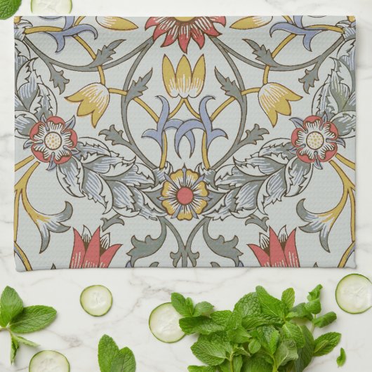 ウィリアムモリスフローラサークルフラワーイラストレーション キッチンタオル (折り畳み)
